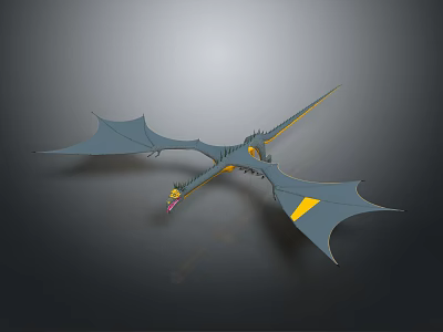 Detailed 3D Dragon Model With Blue Spread Wings And Yellow Accent Details 3d model