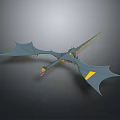 Detailed 3D Dragon Model With Blue Spread Wings And Yellow Accent Details