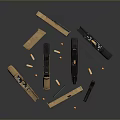 Detailed Disassembled Handgun Weapons With Black Brown Components And Bullets Layout