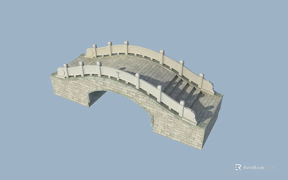 Traditional Stone Arch Bridge With Classic Railings And Elegant Stone Structure 3d model 