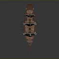 Vintage Wooden Sailing Ship With Multiple White Sails And Detailed Hull Structure
