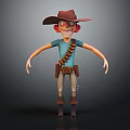Cartoon Cowboy Character With Brown Hat Blue T Shirt And Bullet Belt