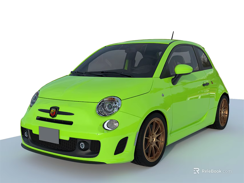 Bright Green Compact Car With Sporty Design Gold Alloy Wheels And Round Headlights 3d model 