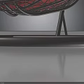 Modern Teardrop Rattan Hanging Chair With Red Cushions And Circular Base