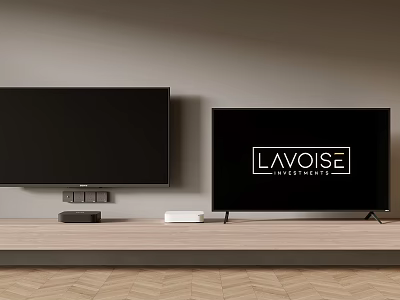 Two LAVOISE TVs Wall Mounted and Tabletop on Wooden Shelf Setup 3d model