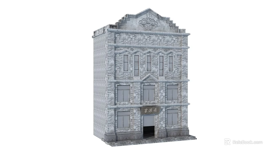 Classical Commercial Complex With Stone Brick Construction And Ornate Exterior Decorative Details 3d model 