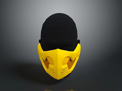 Tactical Weapon With Yellow Combat Mask And Black Headgear For Protective Combat Use 3d model