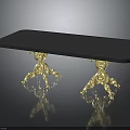 Luxurious Black Table with Intricate Gold Carved Legs and Sleek Surface