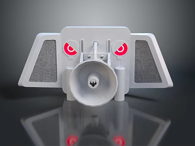 Modern Gray Headphone Speaker With Dual Side Grilles Red Accents And Reflective Base 3d model