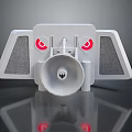 Modern Gray Headphone Speaker With Dual Side Grilles Red Accents And Reflective Base