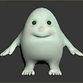 Cute White Round Game Movie Character With Green Eyes And Smile 3d model
