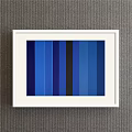 Three Framed Colorful Vertical Stripe Paintings With White Frames On Gray Wall