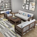 Cozy Modern Living Room With Solid Wood Fabric Sofa Set Stylish Coffee Table And Rug