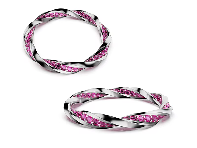 Twisted Silver Tone Bracelets With Pink Gemstones For Elegant Jewelry Collection 3d model
