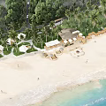 Beachfront Waterfront Landscape With Sandy Shore Palm Trees Sun Umbrellas And Pavilions