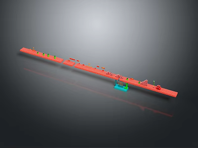 Colorful Cartoon Scene With Red Long Structure Green Small Figures And Blue Base Platform 3d model