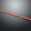 Colorful Cartoon Scene With Red Long Structure Green Small Figures And Blue Base Platform