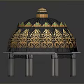 Ornate Architectural Dome With Golden Decorative Patterns Green Accents And Support Columns