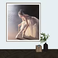 Figure Art Painting of Ballerina in White Dress Standing on One Foot Indoor Wall Decor