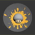 3D White Mushroom Character With Yellow Splatter Effect On Gray Background
