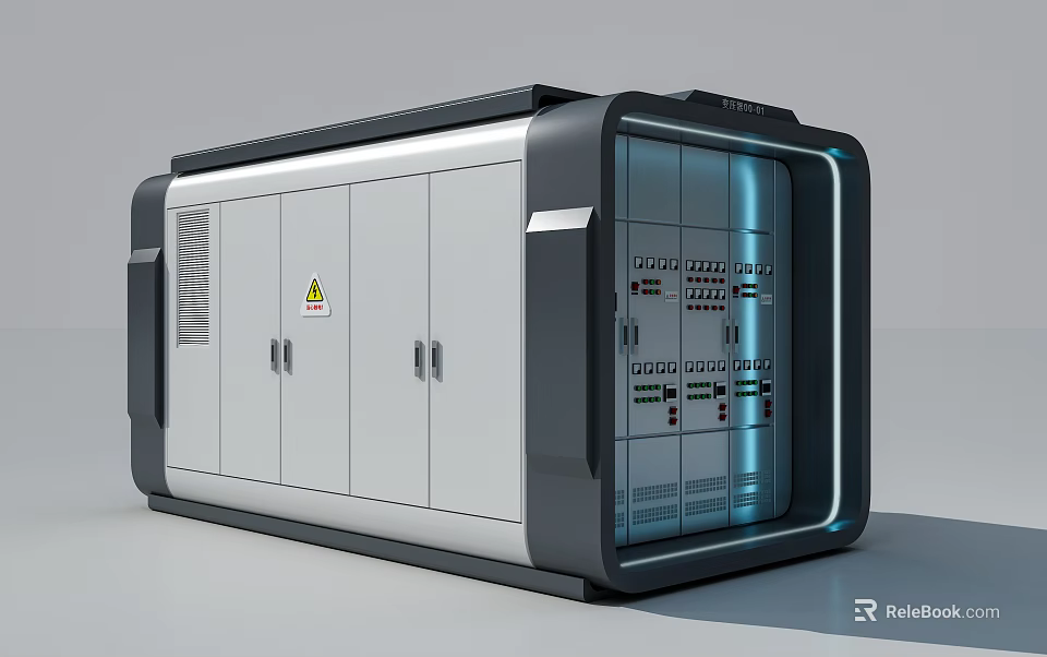 Modern Public Facility Control Cabinet With Glass Door Smart Panel And Safety Signs Indicators 3d model 