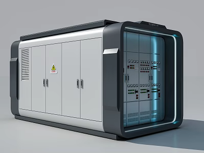 Modern Public Facility Control Cabinet With Glass Door Smart Panel And Safety Signs Indicators 3d model