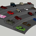 Colorful Car Models In Various Styles On Multi Tiered Display Stand 3d model