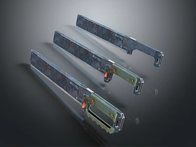 Three Bladed Weapons Featuring Metal Construction Worn Texture And Orange Components 3d model