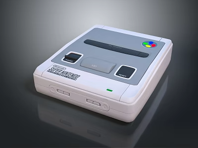 Vintage Electronic Gaming System With White Gray Body Slot Black Buttons And Colorful Logo 3d model