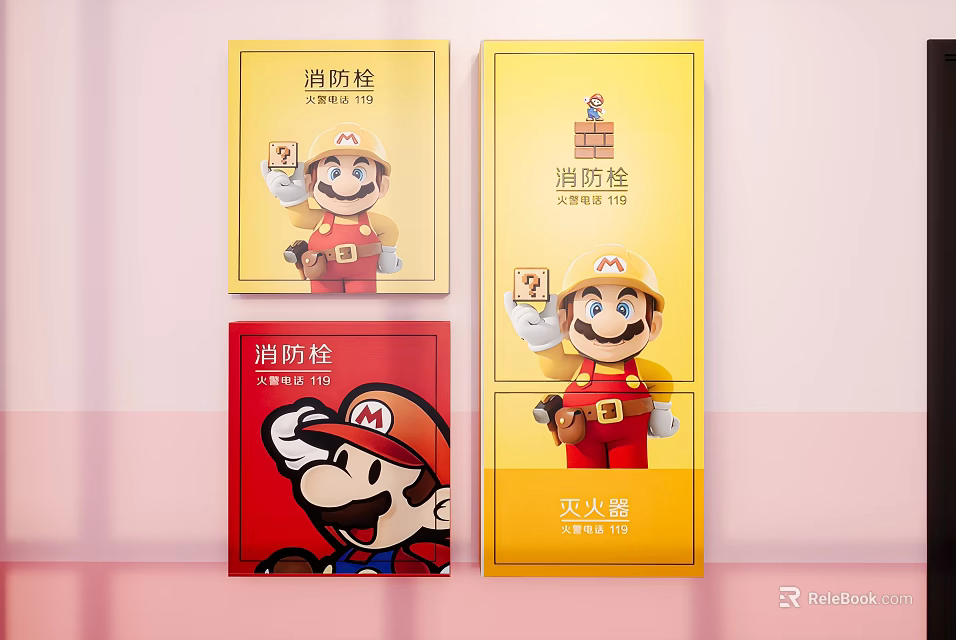 Cartoon Themed Fire Safety Equipment Including Fire Extinguisher And Hydrant 3d model 