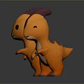 Three Cute Orange Dinosaur Characters With Purple Horns Standing Together