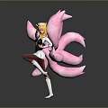 Female Character With Black And White Outfit And Pink Nine Tailed Creature In Standing Pose