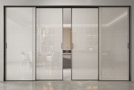 Modern sliding door wire-clamped glass sliding door 3d model