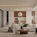 Modern Living and Dining Room Interior Design With White Sofa Wooden Coffee Table Pendant Light