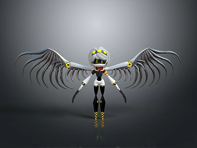 Mechanical Winged Character Creature With Goggle Head And Slender Wing Structure 3d model