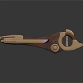 Ornamental Metal Weapon With Copper Golden Shiny Reflective Surface And Intricate Curved Design