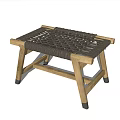 Natural Wood Stool With Gray Woven Seat And Sturdy Wooden Legs Design