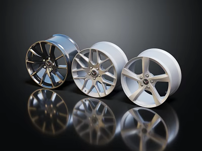 Stylish Car Tires With Alloy Wheels In Silver Gold And White Finishes 3d model