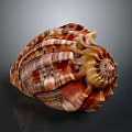 Colorful Conch Shell With Spiral Pattern And Detailed Striped Texture On Dark Background