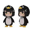 Cute Cartoon Penguin Characters In Black White Costumes With Yellow Beaks Red Eye Details
