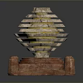 Layered Stone Decorative Ornament with Red Wooden Base and Stacked Design