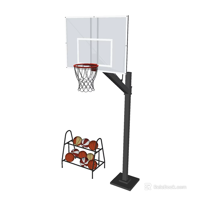 Sturdy Outdoor Basketball Hoop And Rack Sports Equipment With Multiple Basketballs 3d model 