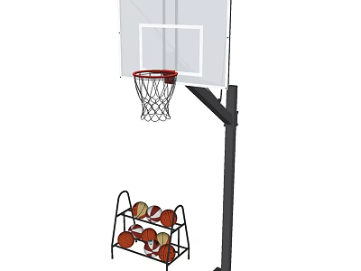 Sturdy Outdoor Basketball Hoop And Rack Sports Equipment With Multiple Basketballs 3d model