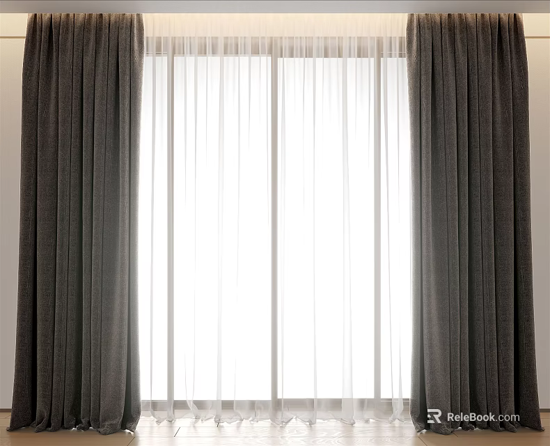 Modern Thick Curtains and Sheer Panels for Bright Window Decoration 3d model 