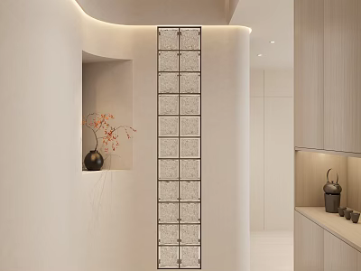 Minimalist Modern Entryway Hallway Interior Design With Glass Partition Decorative Vase And Recessed Lighting 3d model