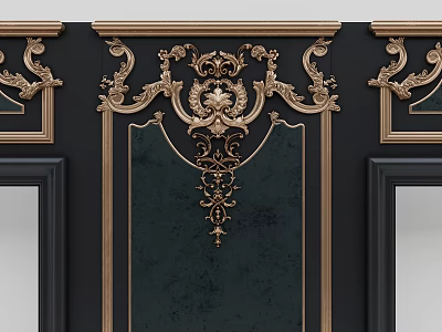 Luxurious Ornate Wall Paneling Design With Intricate Gold Carvings And Dark Background 3d model