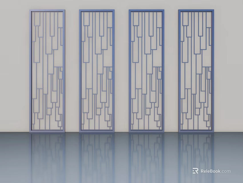 Modern Hinged Doors With Blue Frames And Geometric Patterns Design 3d model 