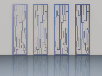 Modern Hinged Doors With Blue Frames And Geometric Patterns Design 3d model