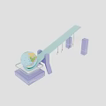 Globe Placed On Purple Balance Scale With Blue Beam And Stand