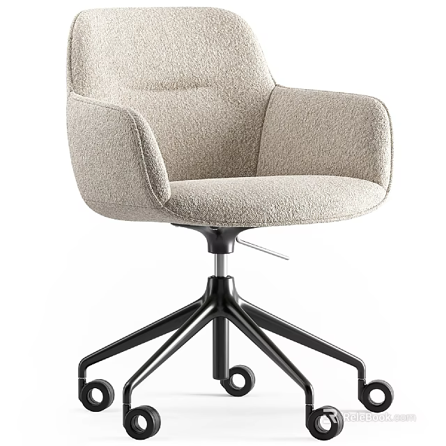Beige Upholstered Accent Chair with Armrests and Black Five Star Caster Base 3d model 